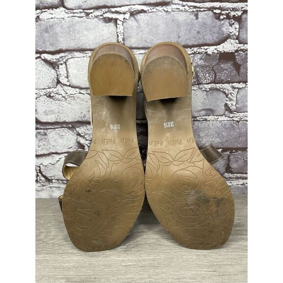 Fidji Ivory Leather Snake Skin Anke Strap Print Brown Heel Sandals Women 38.5EU - Picture 15 of 16